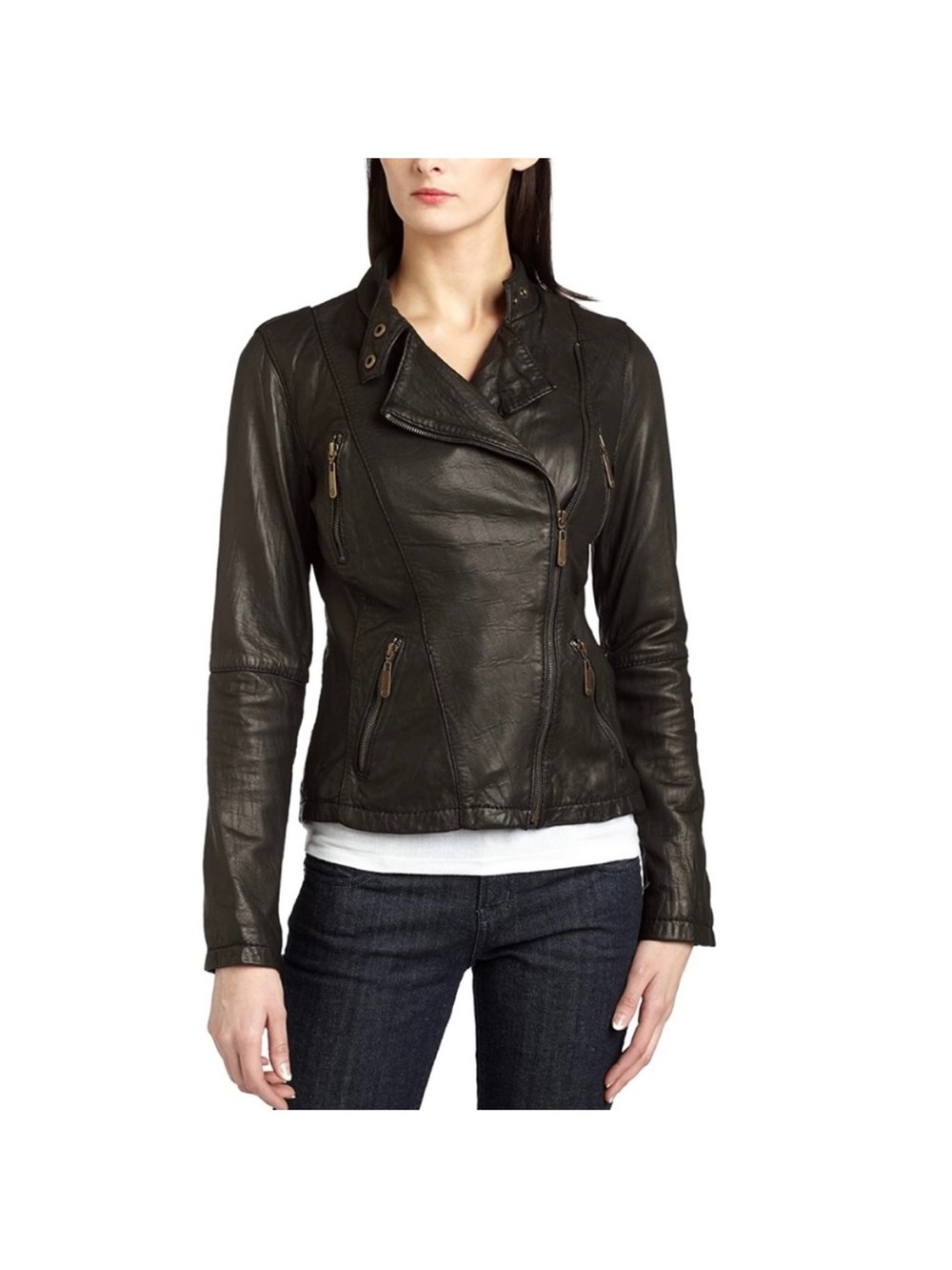 Michael Kors Black Leather Asymmetric Moto Jacket